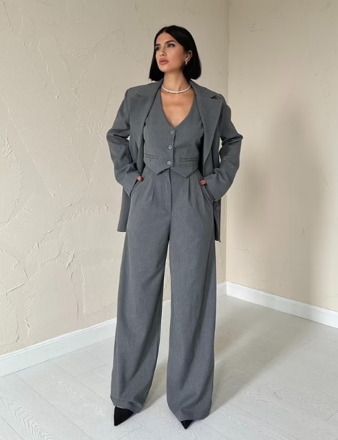 Conjunto Elegante De Blazer, Colete E Calças