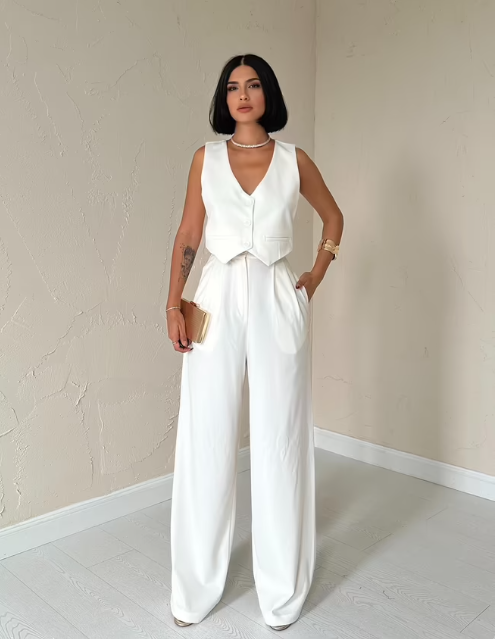 Conjunto Elegante De Blazer, Colete E Calças