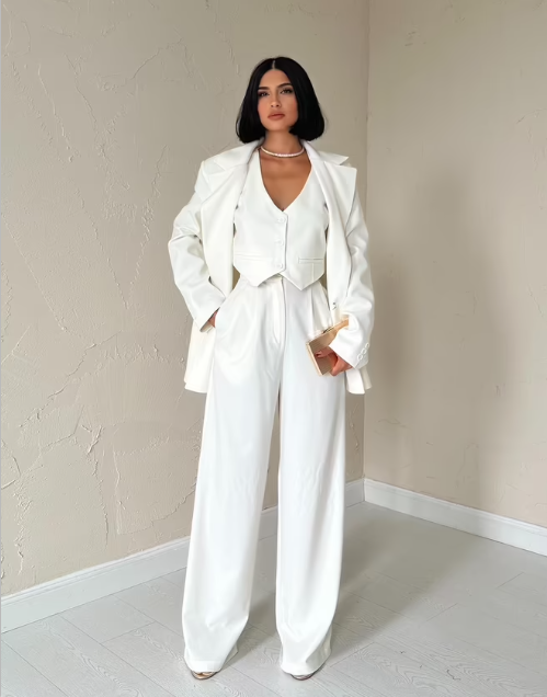 Conjunto Elegante De Blazer, Colete E Calças