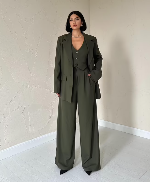 Conjunto Elegante De Blazer, Colete E Calças