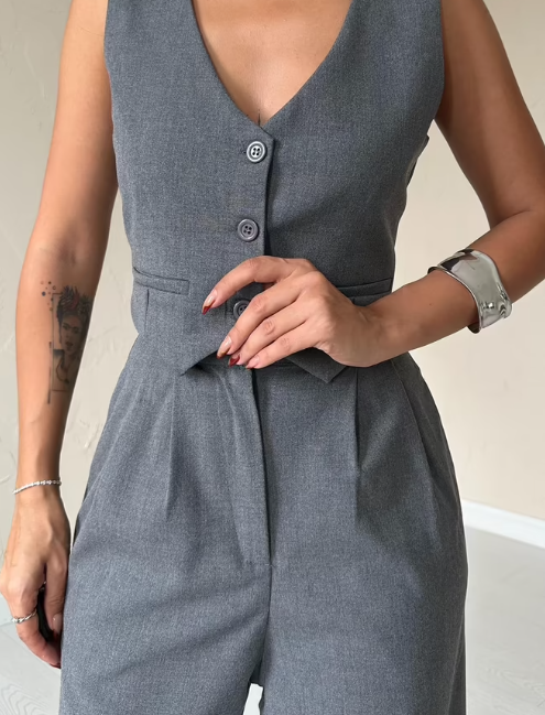 Conjunto Elegante De Blazer, Colete E Calças